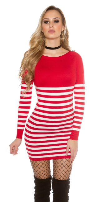 sweater-trui/jurk gestreept met knopen rood